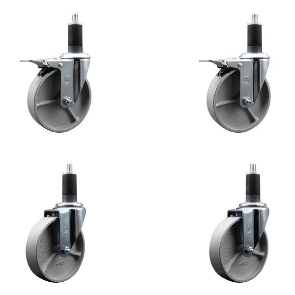 Service Caster 5'' Semi Steel Swivel 1-1/4'' Expanding Stem Caster Set 2 Total Lock Brakes, 4PK SCC-EXTTL20S515-SSR-2-S-2-114 - main